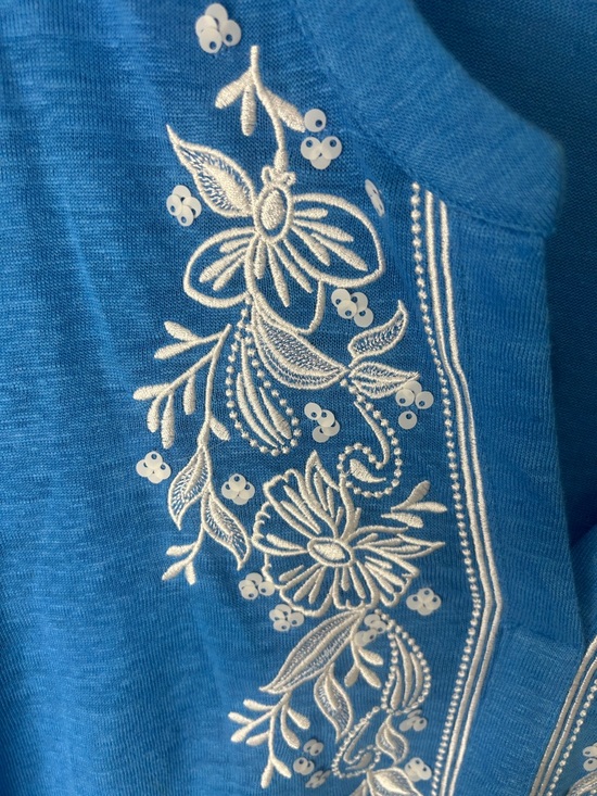 CHICO’S Soft Linen Embroidered Tunic in Poolside Blue Size 2 Large - Picture 6 of 14